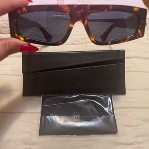 Authentic Dior Womens Power Sunglasses Rectangle Brown Havana 086A9 Celebrity